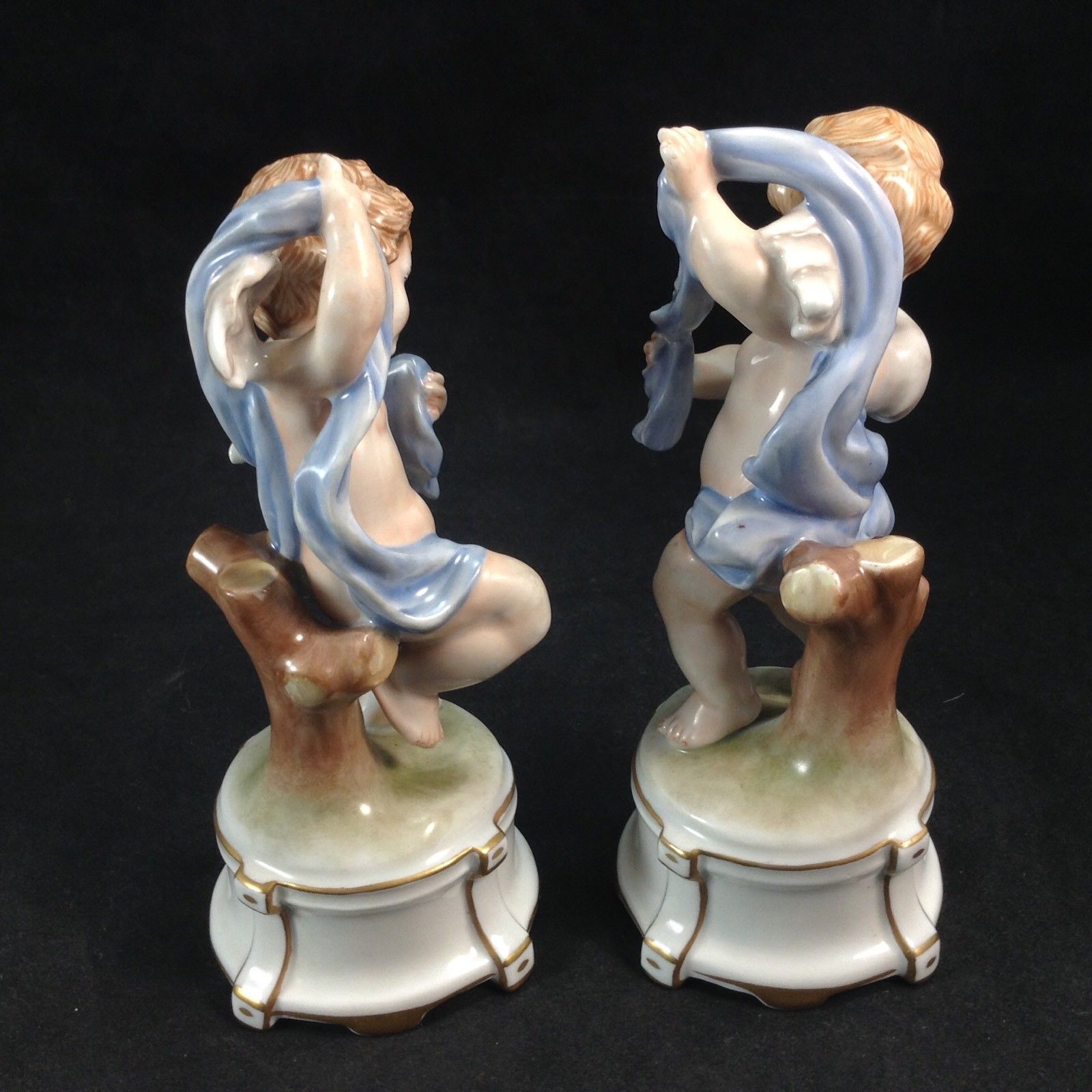 Pair of Capodimonte Putti Winged Cherub Boys Angels Hand Painted Porcelain Lot