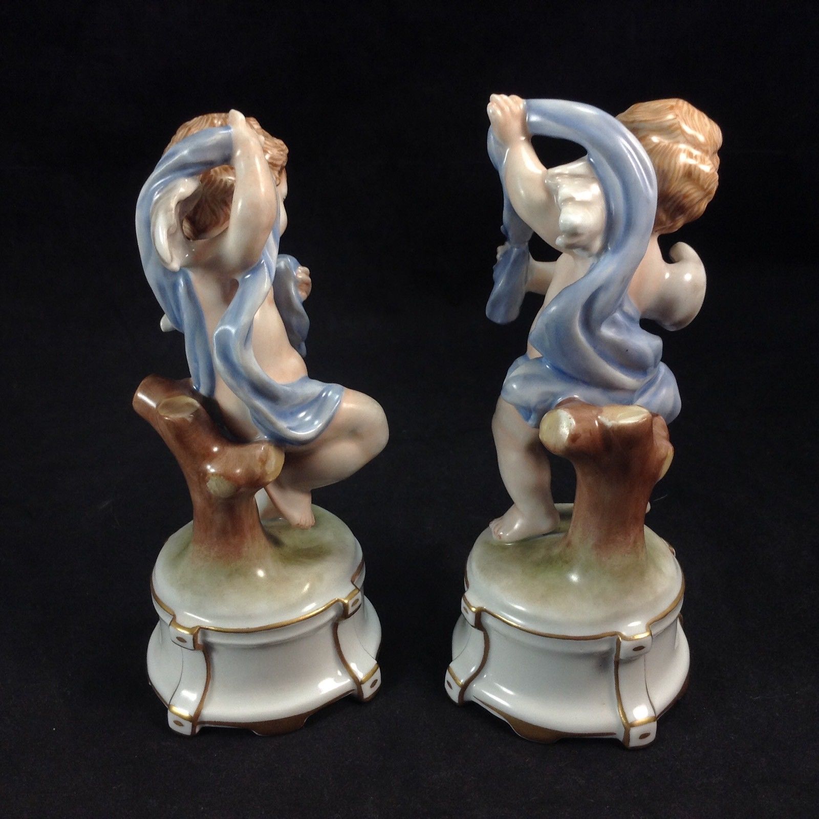 Pair of Capodimonte Putti Winged Cherub Boys Angels Hand Painted Porcelain Lot