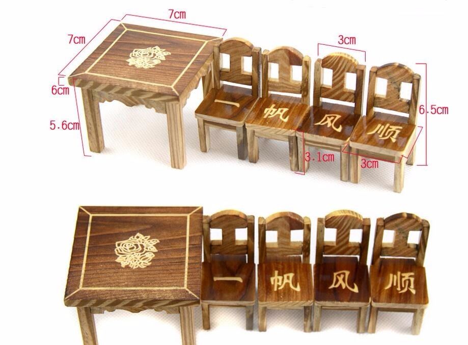 Wooden Dollhouse Miniature Furniture Mini Dining Room 1pc Table & 4pcs Chair Toy