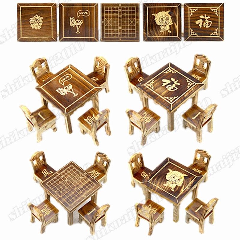 Wooden Dollhouse Miniature Furniture Mini Dining Room 1pc Table & 4pcs Chair Toy