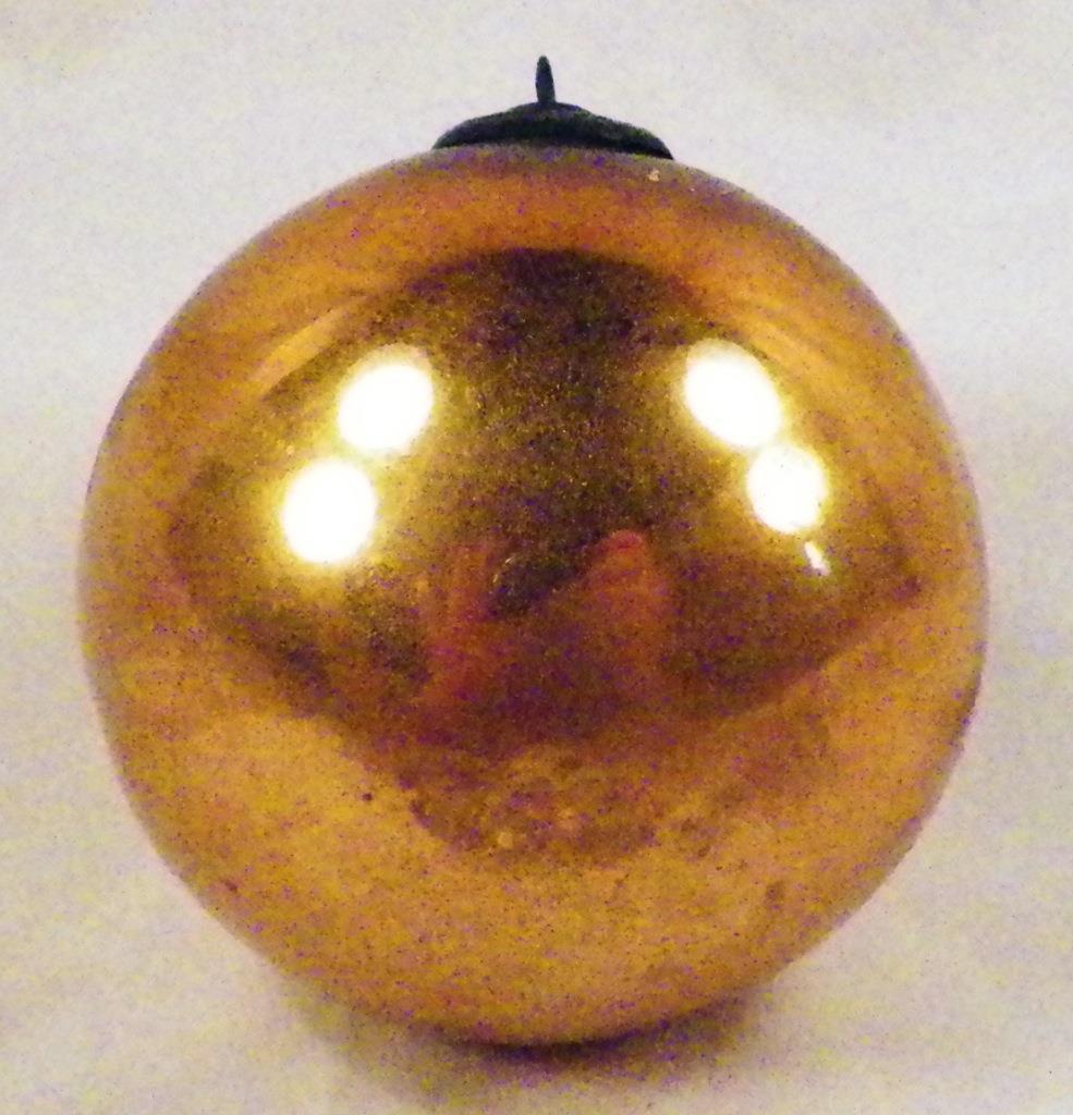 Antique Kugel Christmas Ornament Gold Ball Mercury Glass German 3.5in.