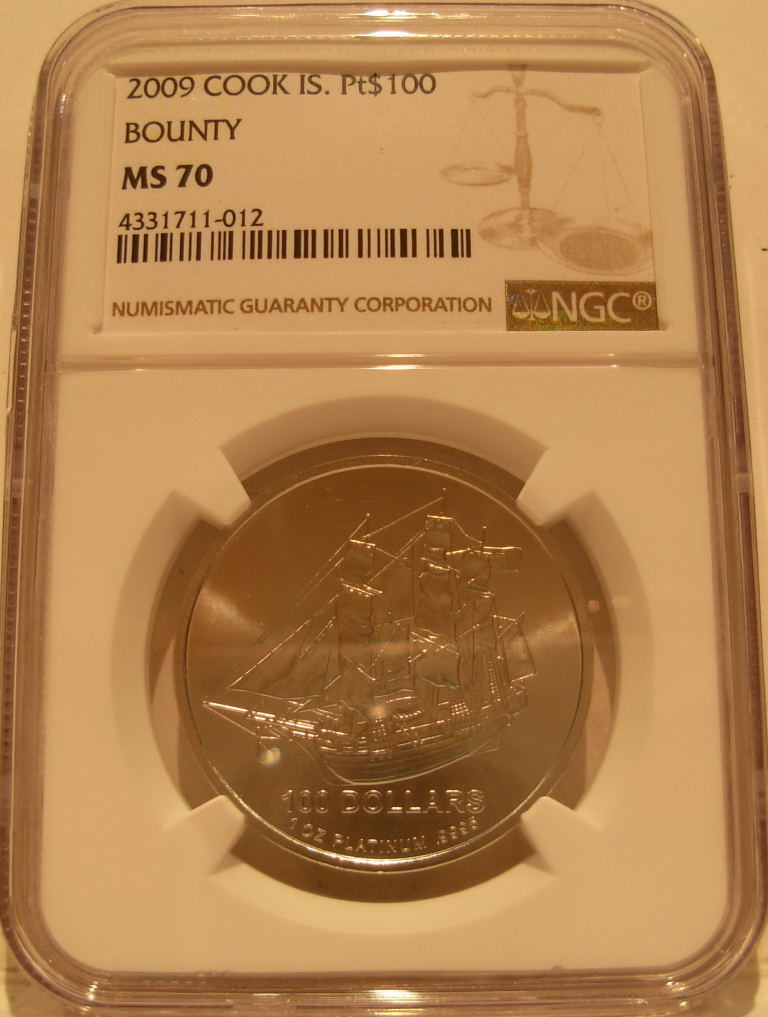 Cook Islands 2009 Platinum 1 oz $100 NGC MS-70 Bounty