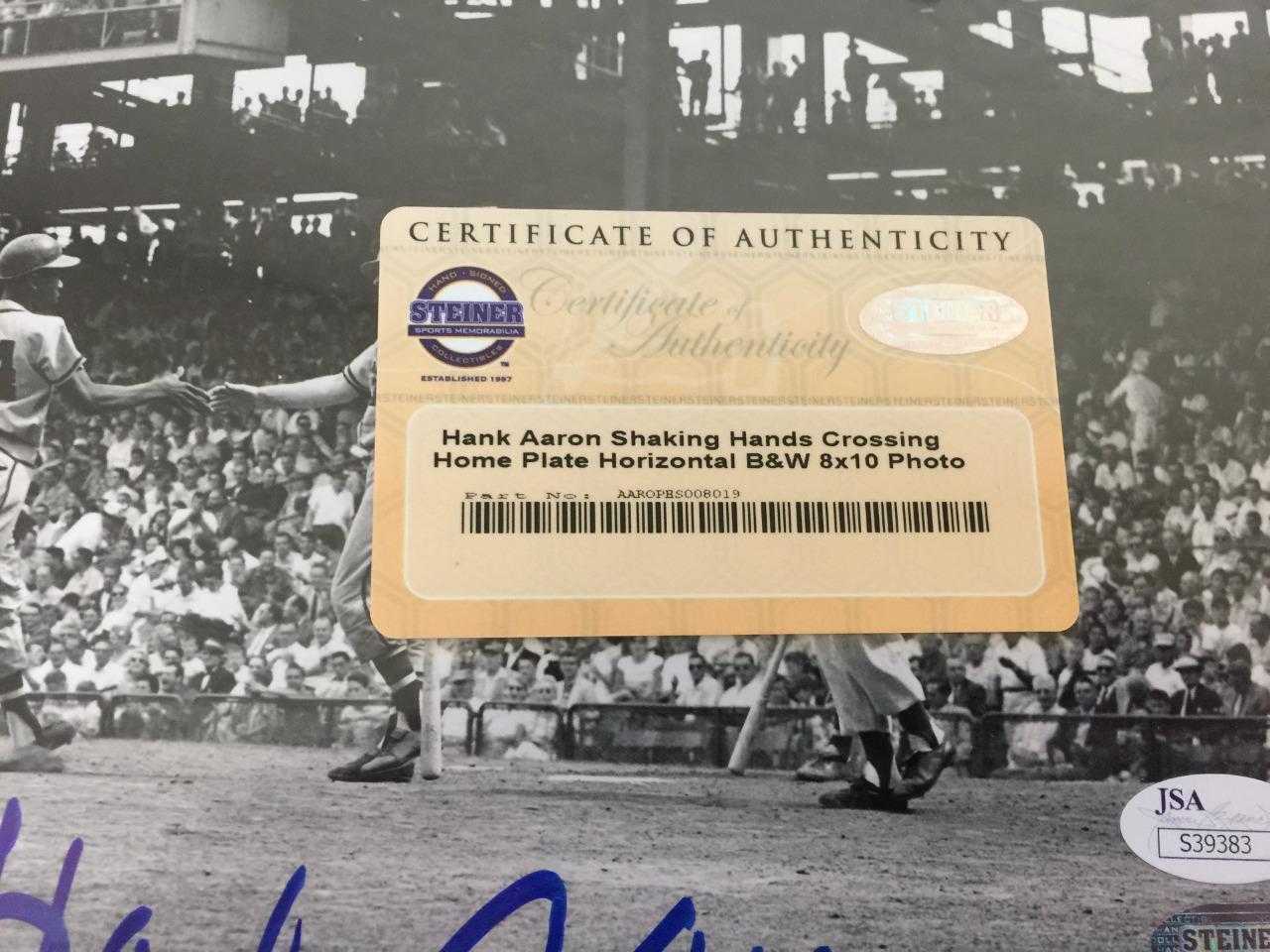 HANK AARON SIGNED AUTOGRAPHED 8X10 B/W PHOTO STEINER & JSA COA AUTOGRAPH AUTO