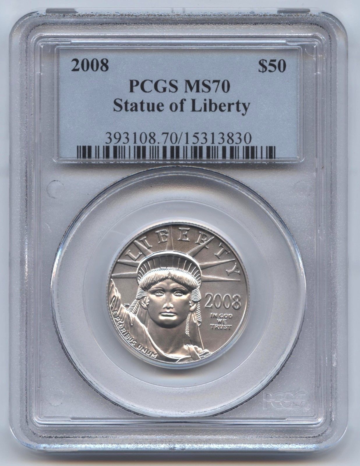 2008 1/2 oz. Platinum Eagle $50 PCGS MS70, Statue of Liberty