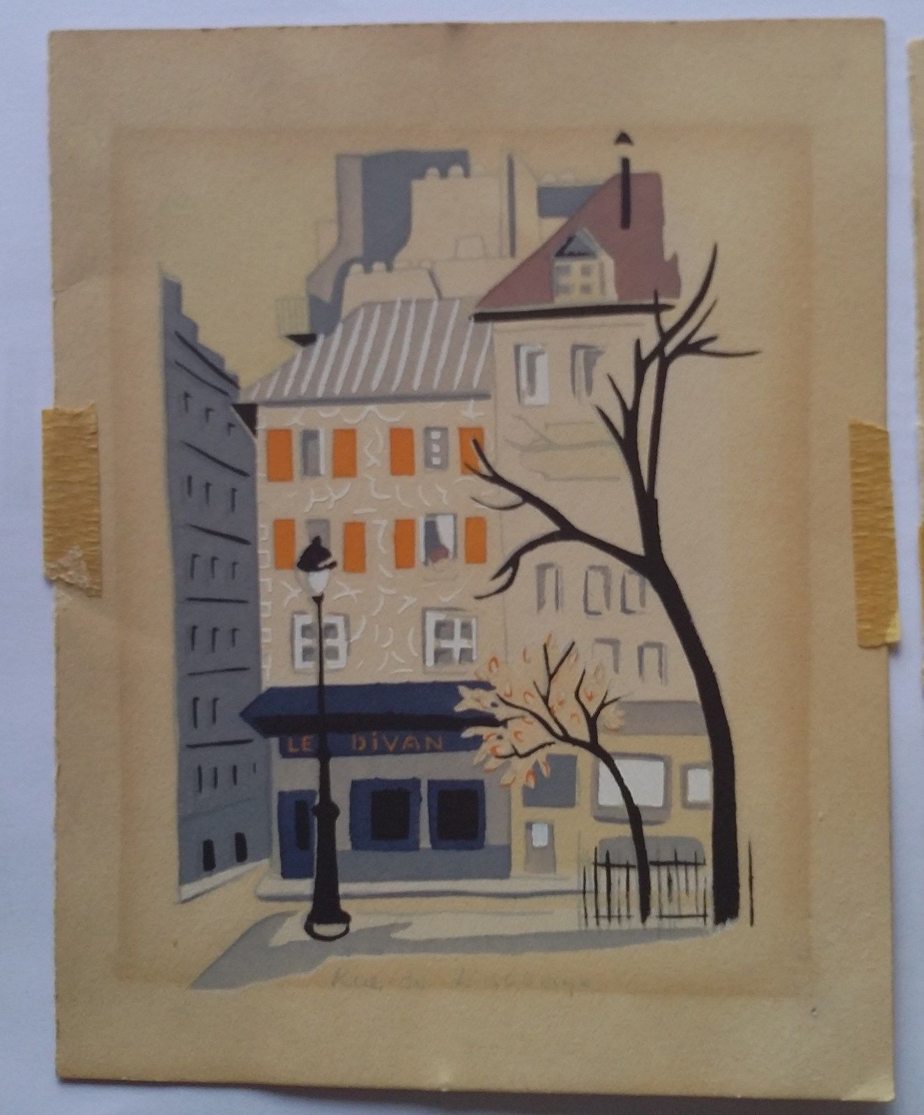 2 Vintage Painted Woodblock Paintings Prints Paris France