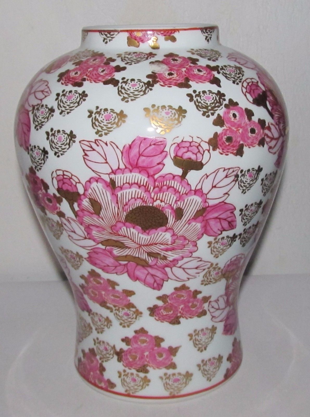 VINTAGE GOLD IMARI HAND PAINTED FLORAL VASE PINK/ GOLD FLOWER  MADE IN JAPAN