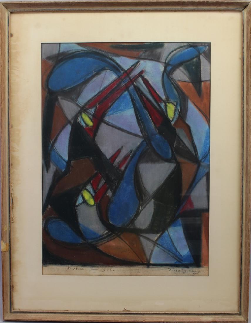 Mid Century Abstract Painting Mixed Media on Paper by Lars Gynning 1920-2003