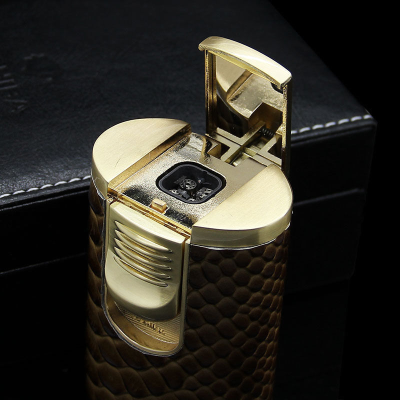 COHIBA Snakeskin Leather Metal 4 Torch Jet Flame Desktop Cigar Lighter