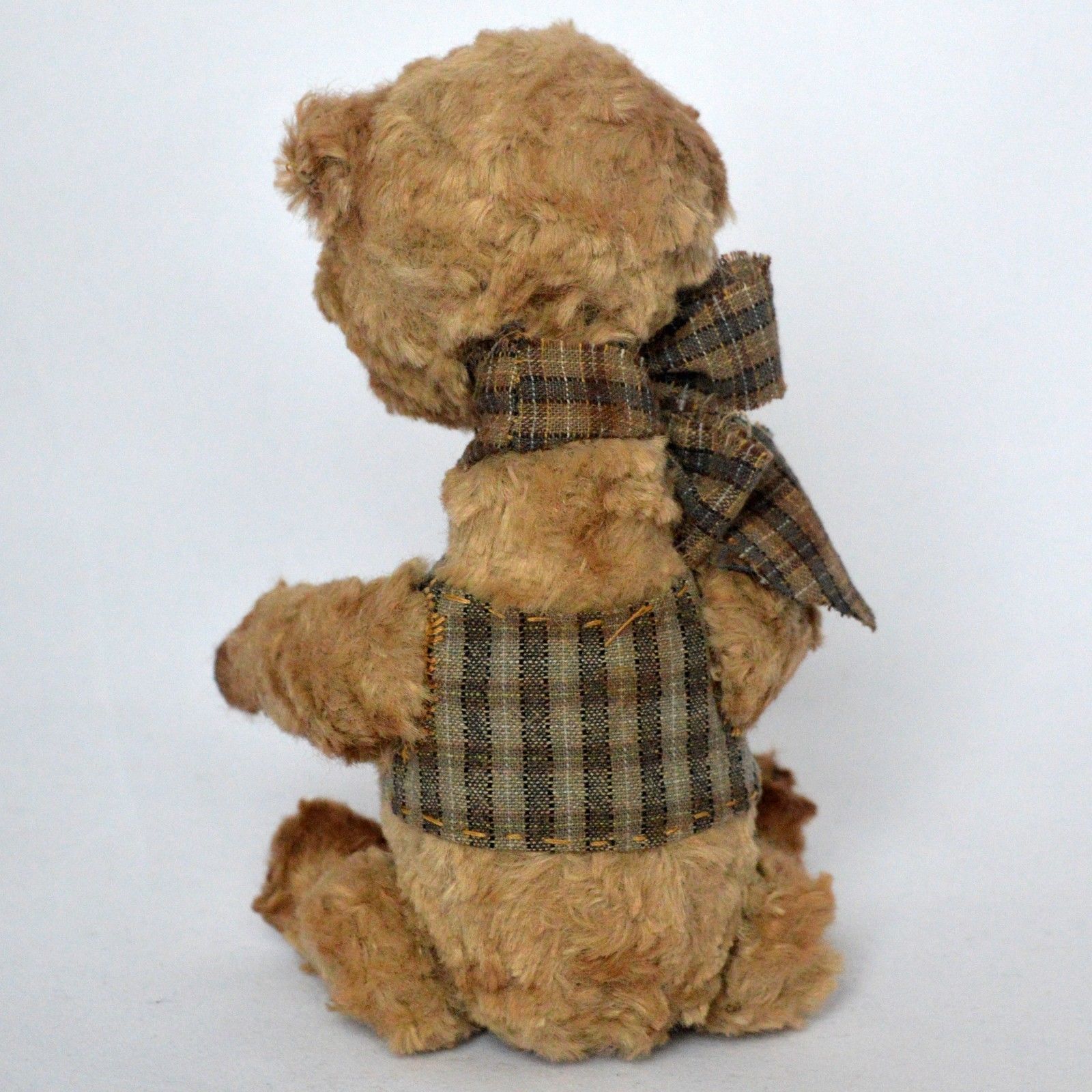 OOAK artist handmade teddy bear in vintage clothes, 7in.