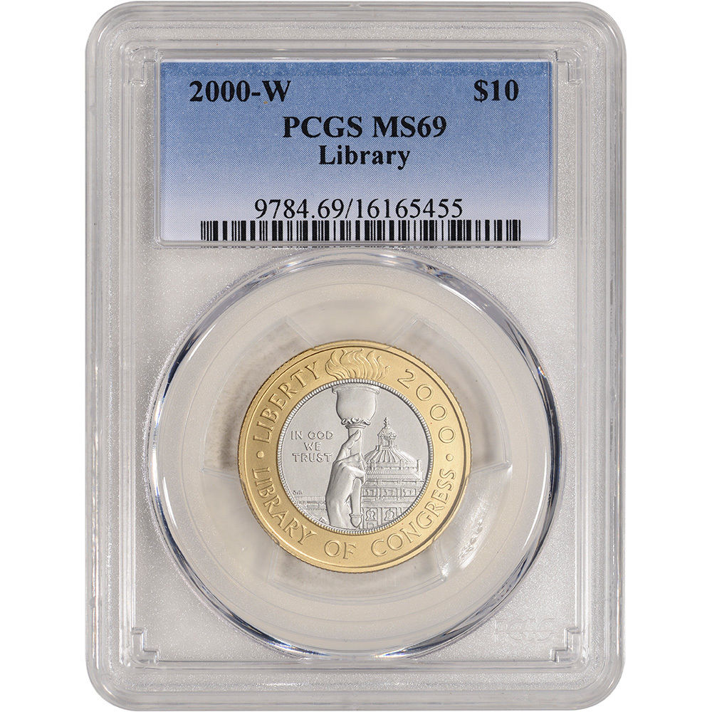 2000-W US Bimetallic $10 Library of Congress Commemorative BU - PCGS MS69