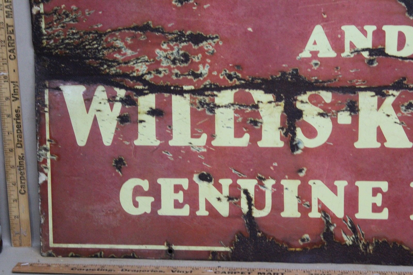 SCARCE 1930's WHIPPET WILLY'S JEEP 2-SIDED PORCELAIN DEALER SIGN GAS OIL CAR