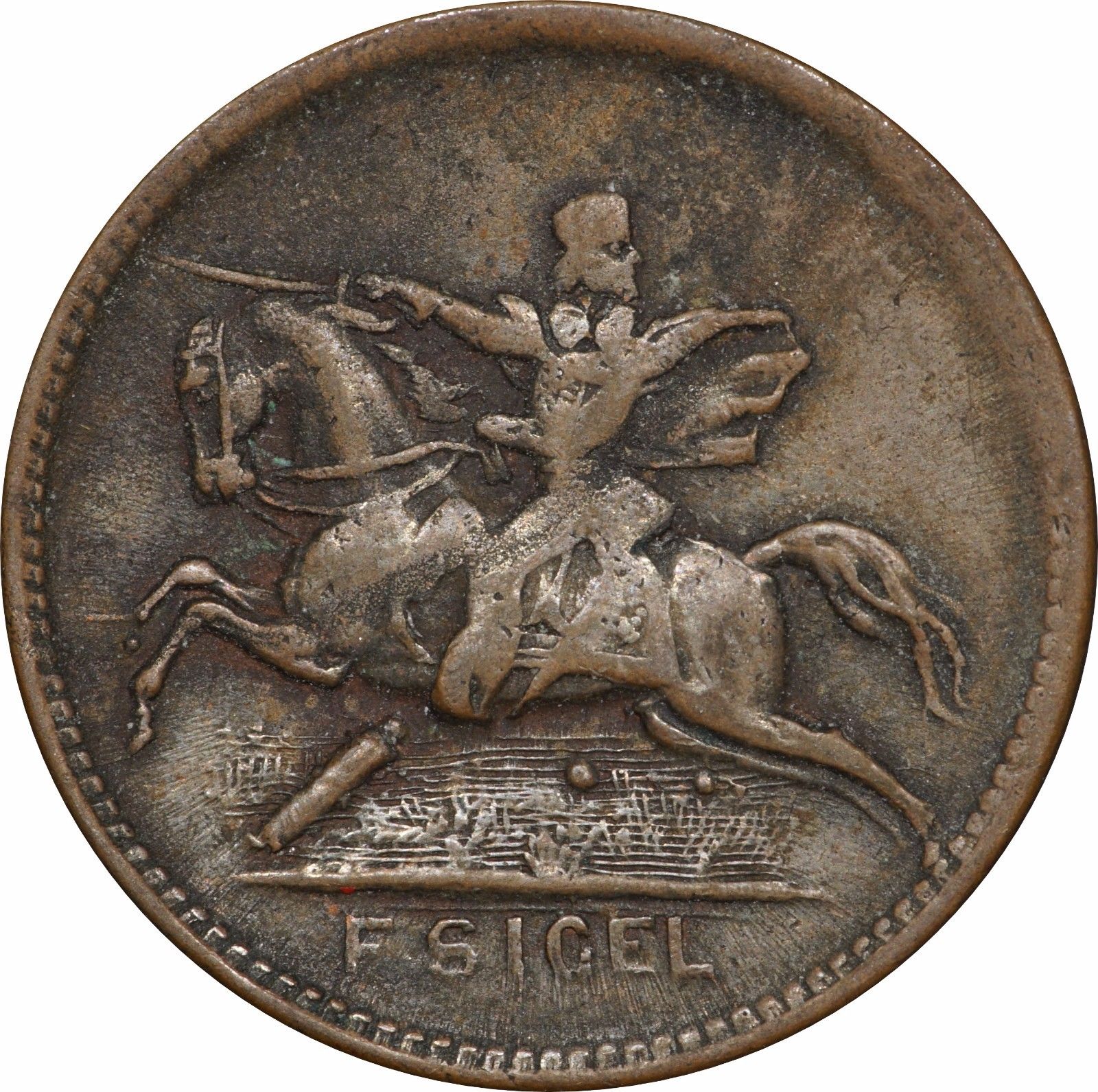 1863 Franz Sigel Missouri Civil War Token, Charging Horse