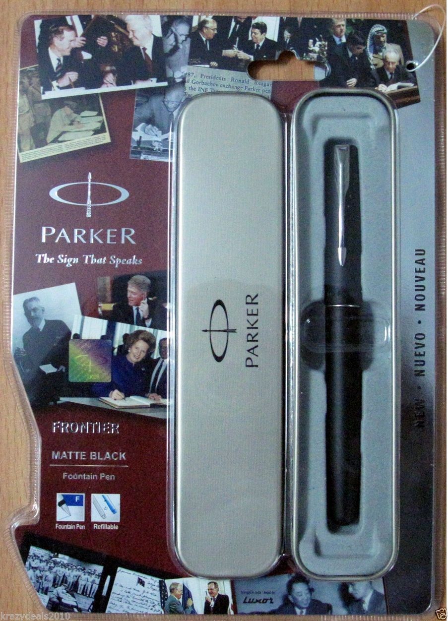 Parker Frontier Matte Black CT Chrome Trim Fountain Ink Pen - Thanksgiving gift