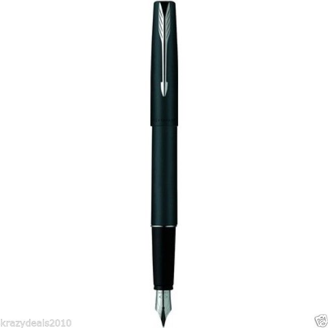 Parker Frontier Matte Black CT Chrome Trim Fountain Ink Pen - Thanksgiving gift