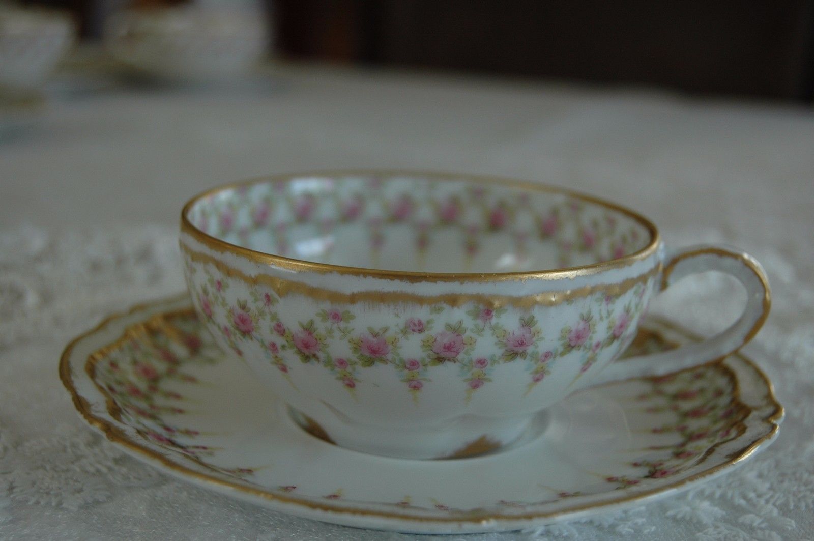 Haviland Schleiger 349A Double Gold Tea Cup, Saucer and Dessert Plate.