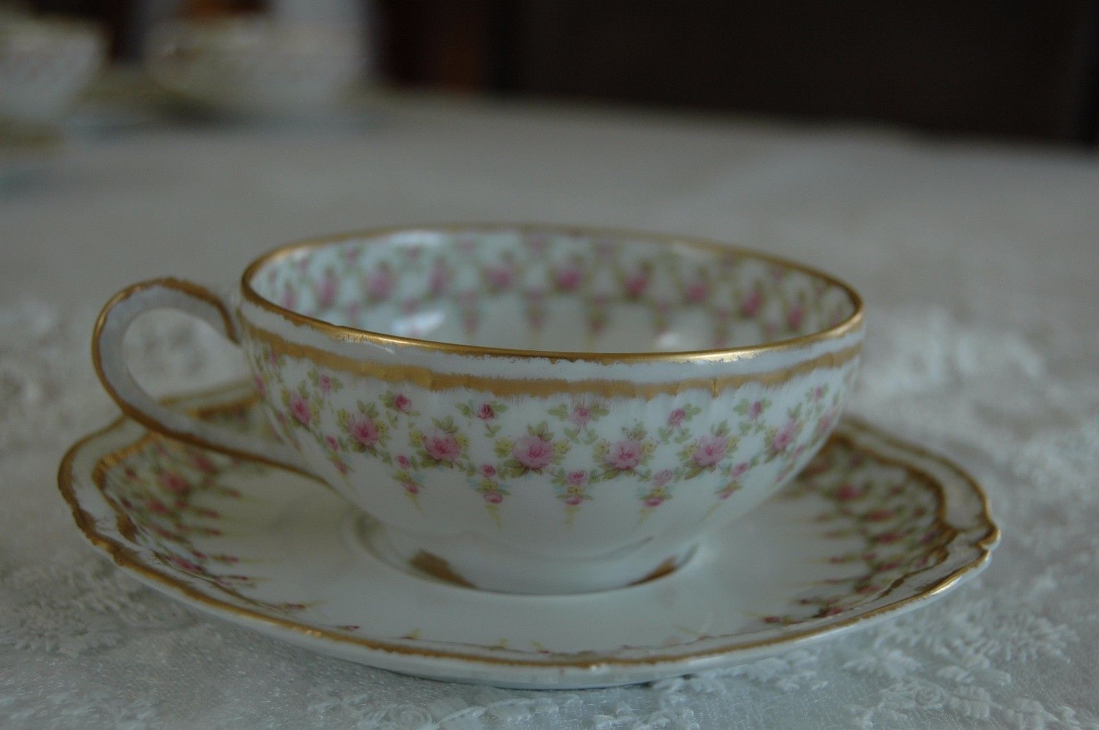 Haviland Schleiger 349A Double Gold Tea Cup, Saucer and Dessert Plate.