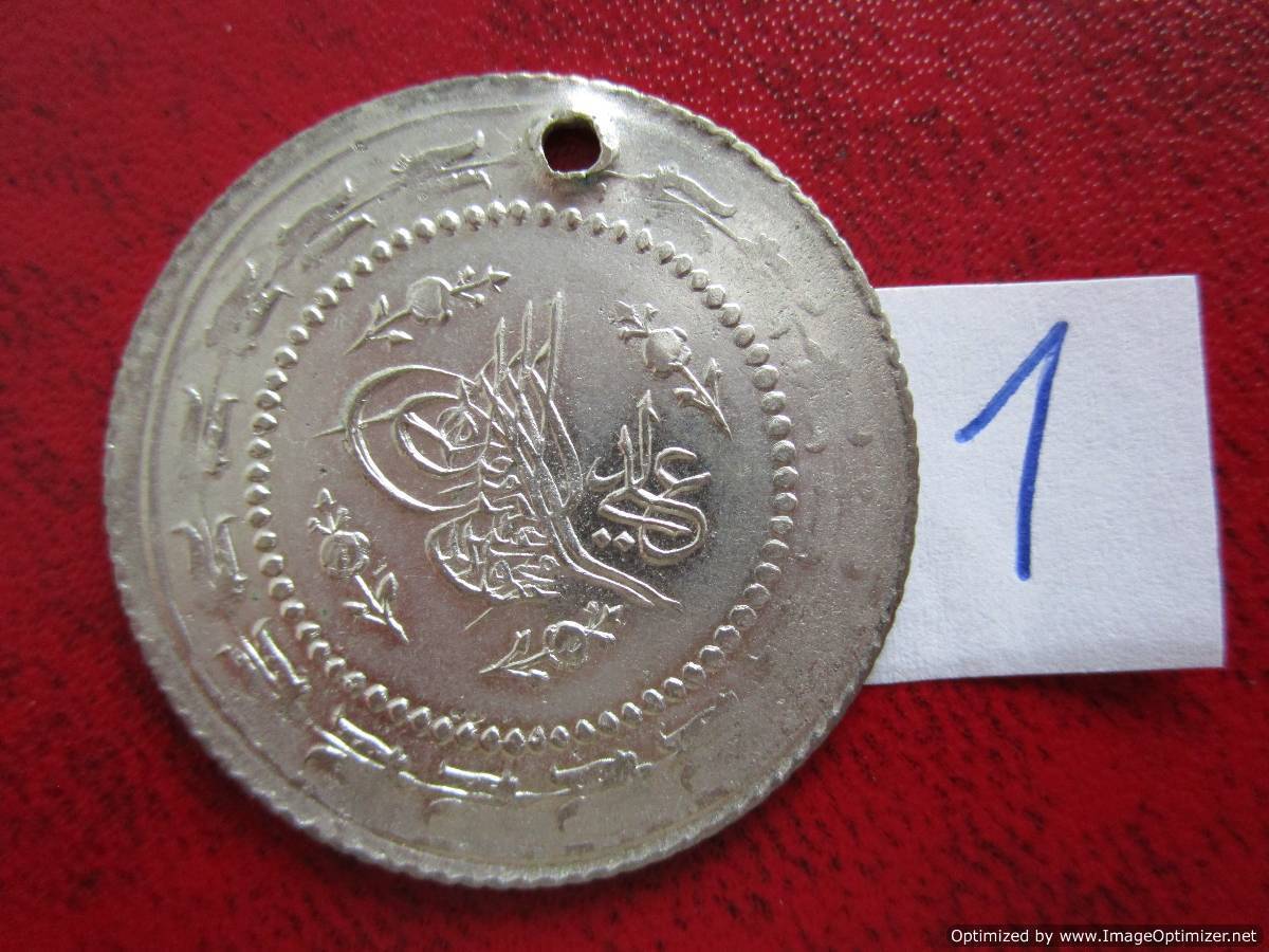 Turkey Ottoman Empire 3 piastres 1223/28 Mahmud II silver coin № 1 - with hole!