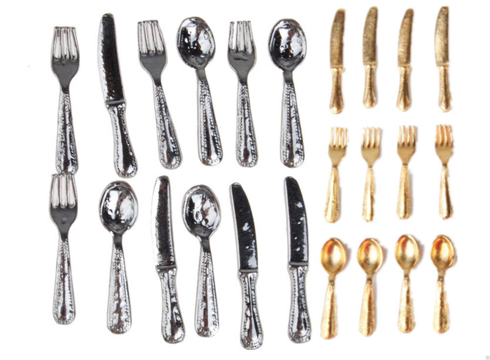 1/12 Dollhouse Miniature Stainless Steel Tableware Set 12 PCs Kitchen SW