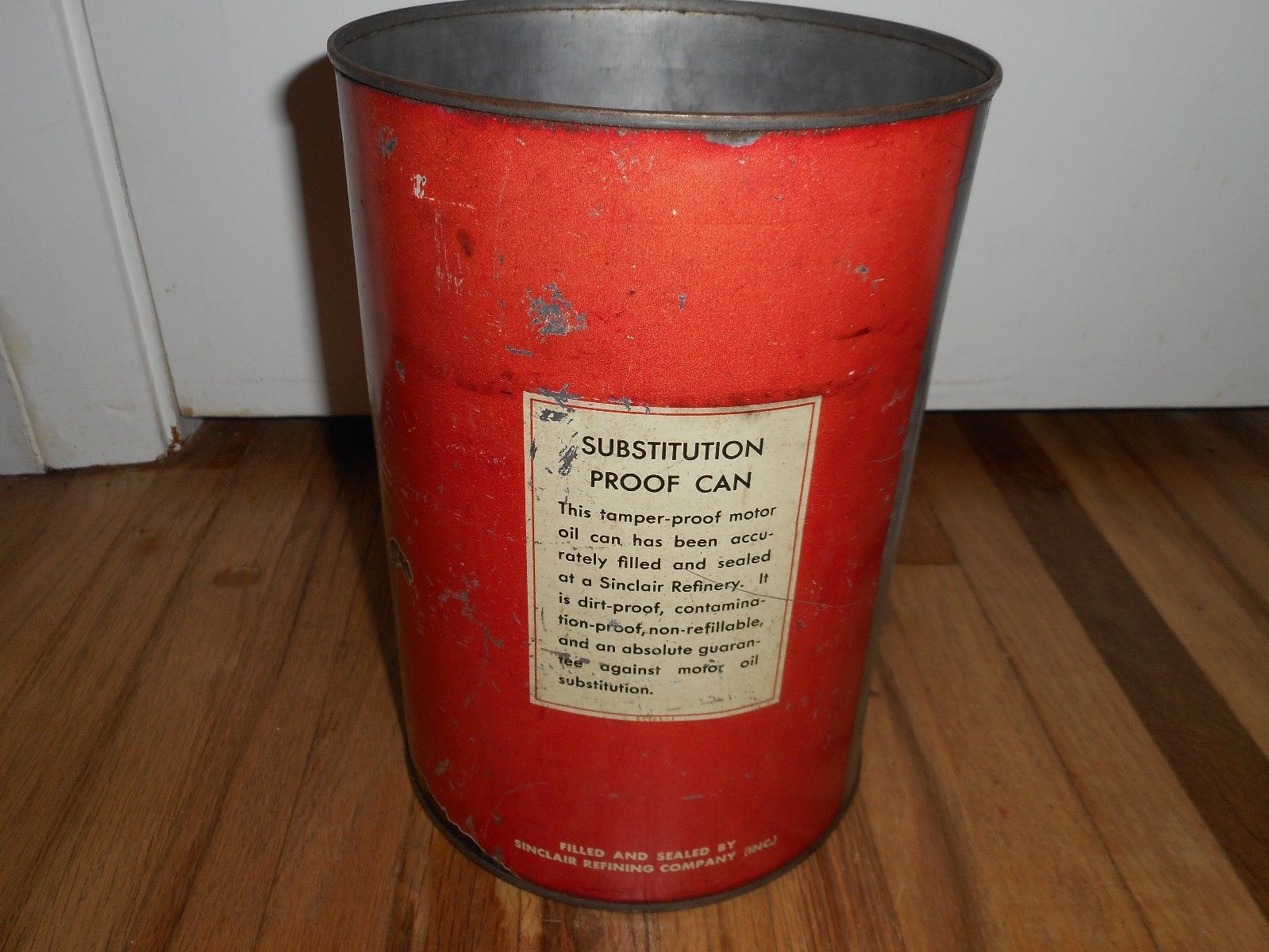 Vintage Original Tin 5 Quart SINCLAIR Dinosaur Advertising OIL CAN PENNSYLVANIA