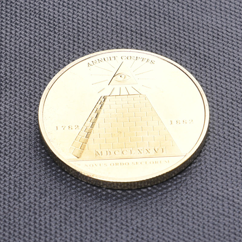 Freimaurer Sehende Pyramide Pyramid Goldfarben Münze Münzen Kunst Geschenk.