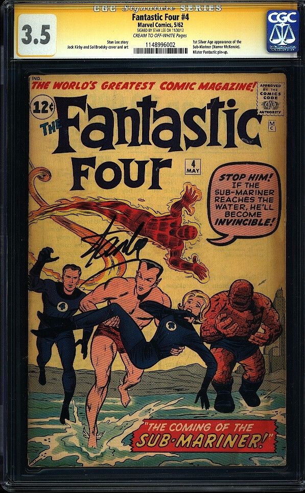 Fantastic Four 4 CGC 3.5 Silver Age Key SIgned Stan Lee 1st SA Subby IGKC L@@K