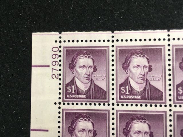 U.S: #1052 $1 PATRICK HENRY MINT SHEET/100 NH OG