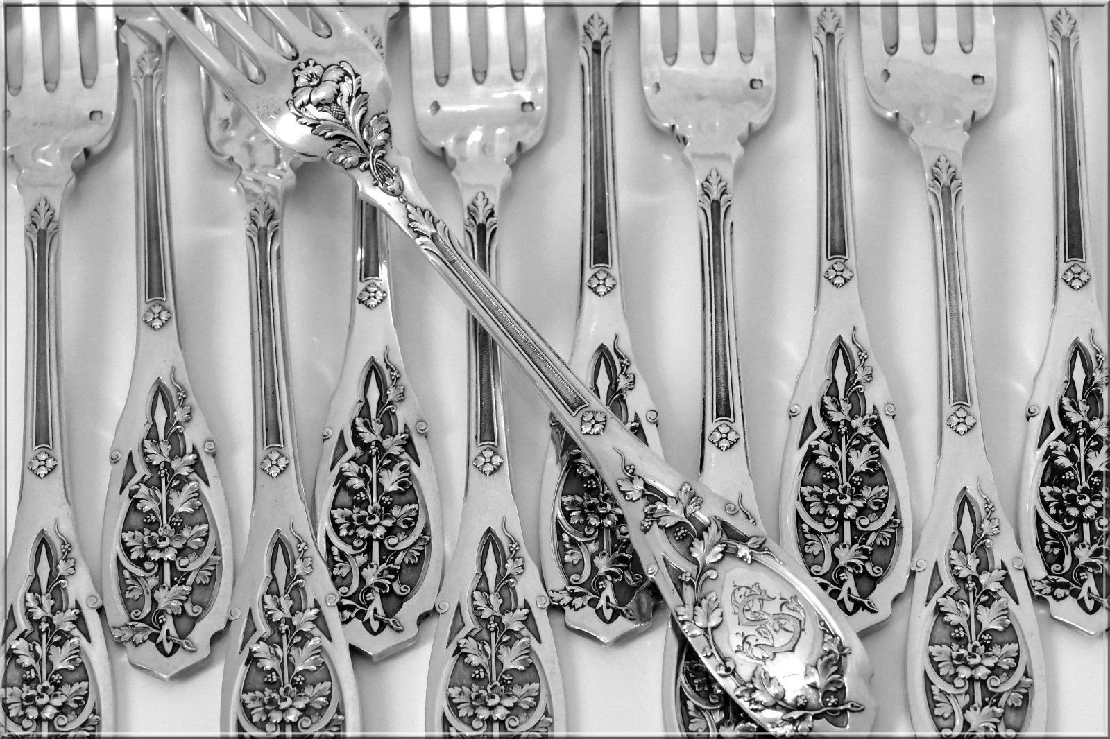 Puiforcat Rare French Sterling Silver Dinner Flatware Set 12 pc Moderne Model