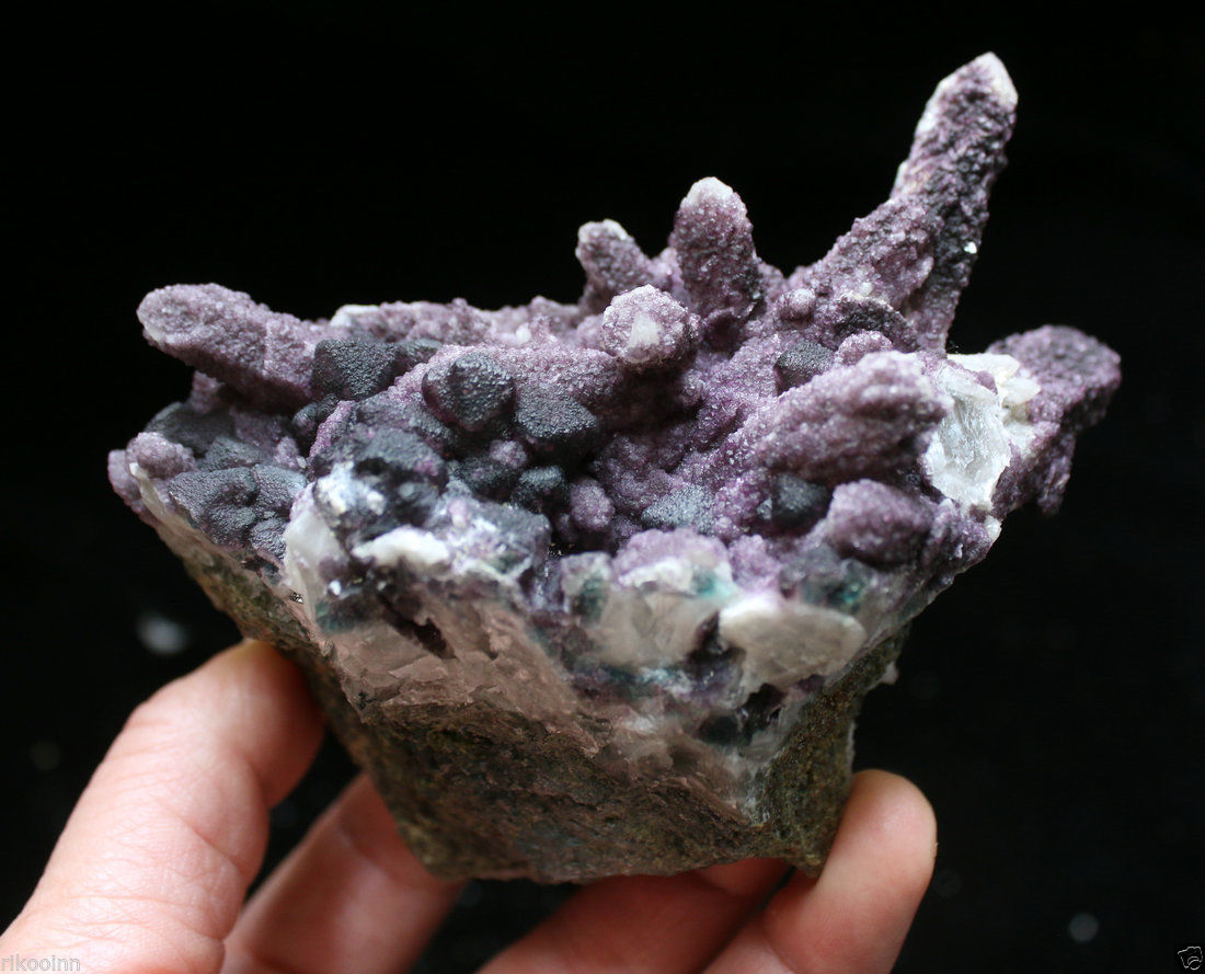 Natural Purple/Green Fluorite Quartz Crystal Cluster on Green Garnet Specimen