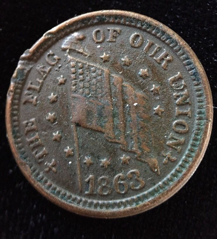 1863 Flag Of Our Union Shoot Him On The Spot DIX Civil War Token CWT