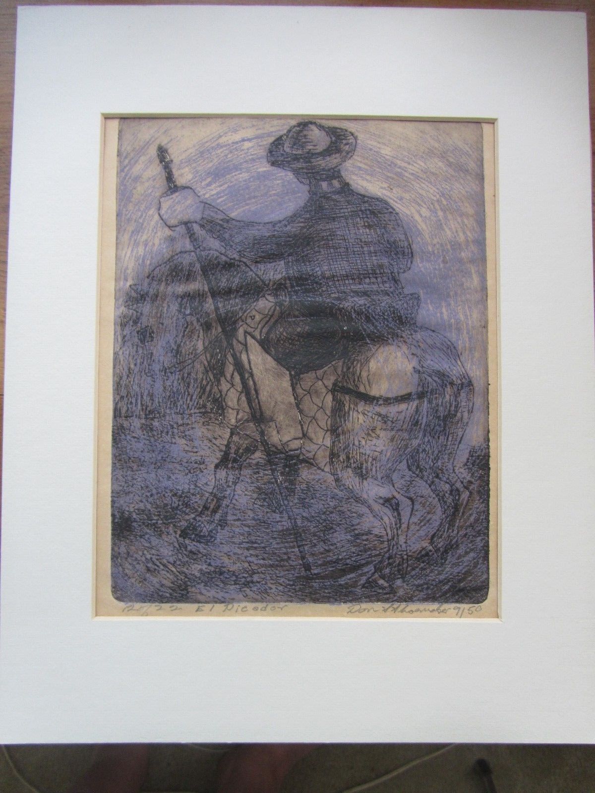 Mid Century Don S. Shoemaker Etching SENAL Studio Mexico Signed El Picador RARE