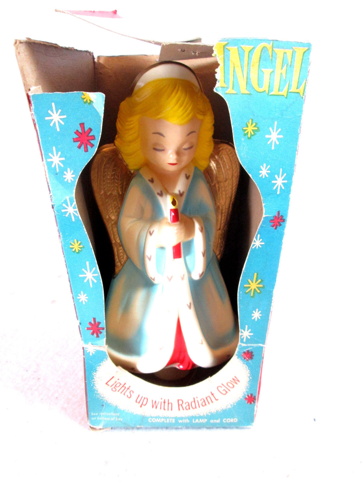 Vintage 1950's  NOMA plastic Christmas tree top angel 8 3/4"