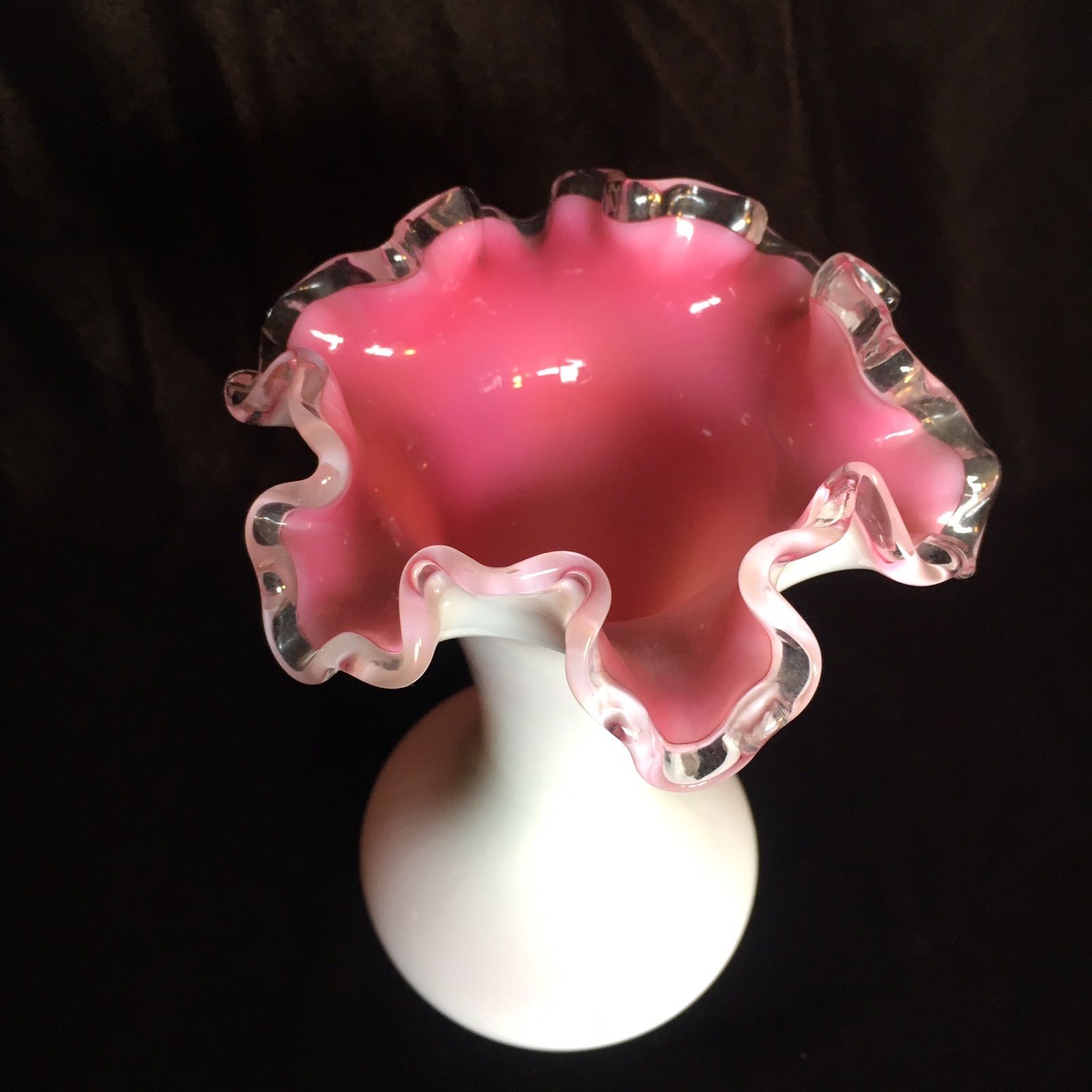 VINTAGE  FENTON  MILK GLASS PINK and WHITE VASE  8" Height PRISTINE!!