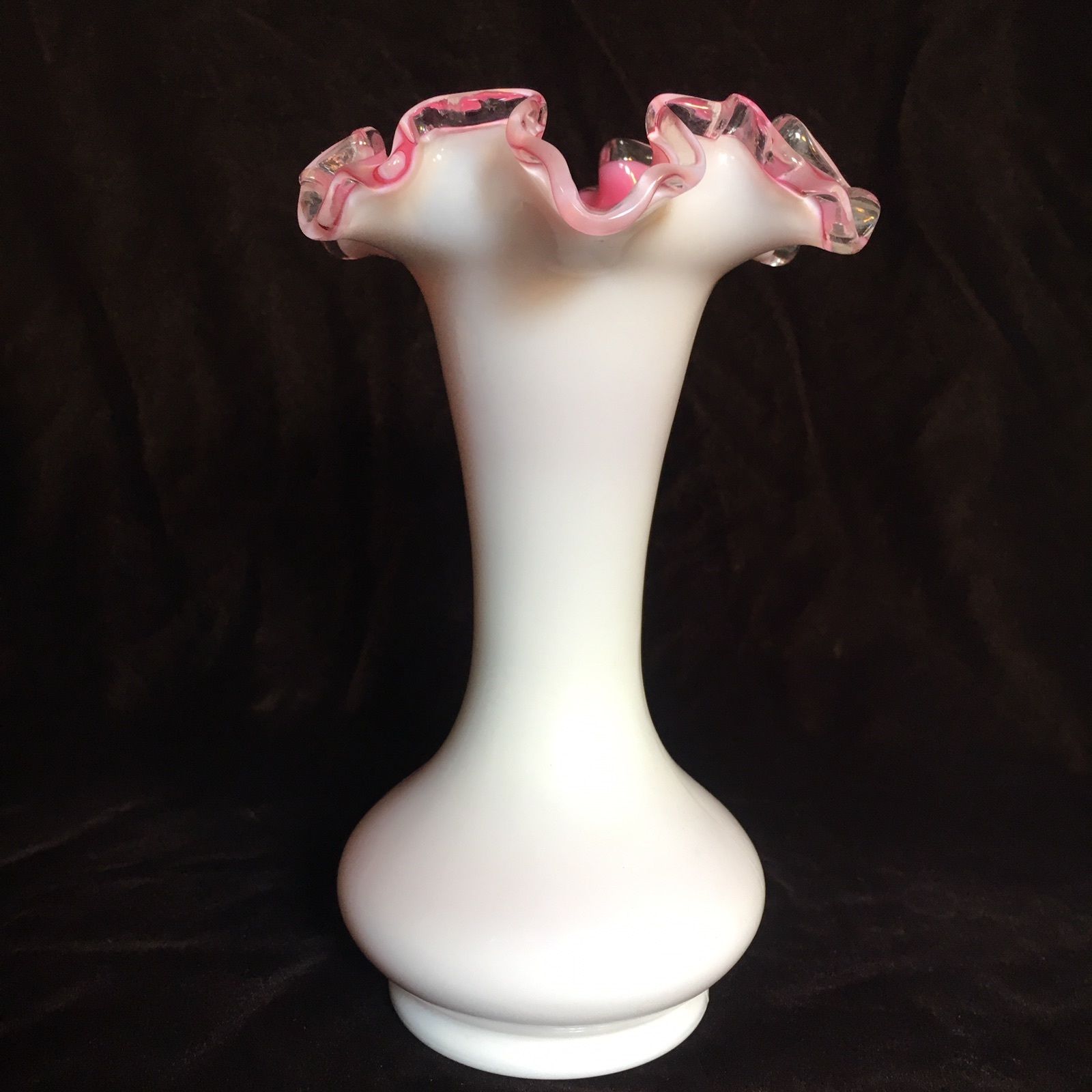 VINTAGE  FENTON  MILK GLASS PINK and WHITE VASE  8" Height PRISTINE!!