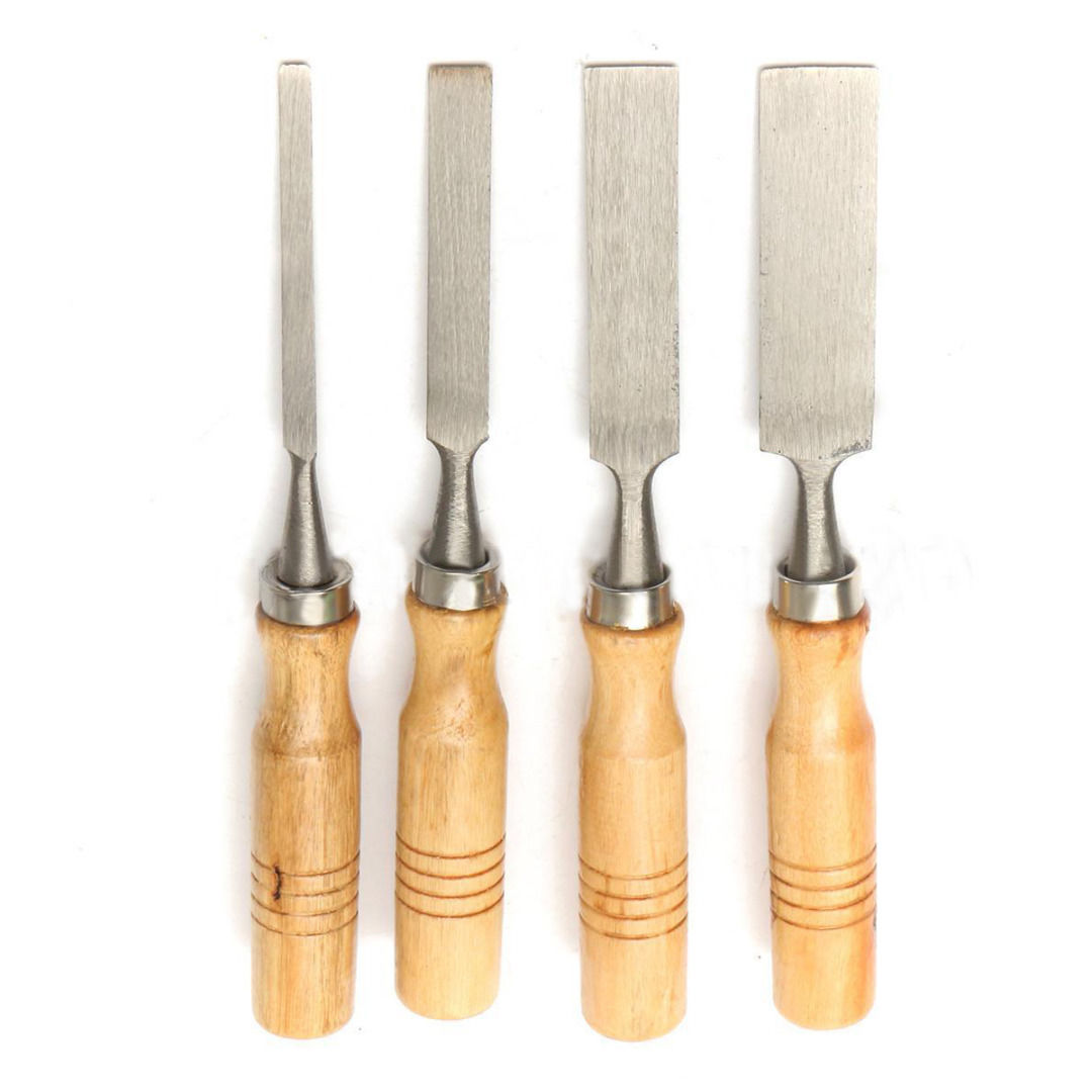 4Pcs DIY Carving Set Wood Flat Chisel Woodworking Handle Hand Tool 8/12/16/20mm