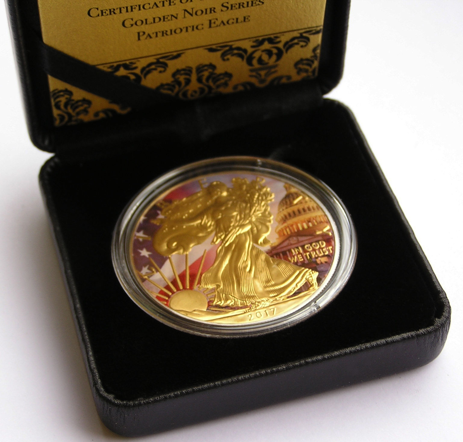 1 oz Silver Patriotic American Eagle Colorized and Gold Gilded Coin Golden Noir