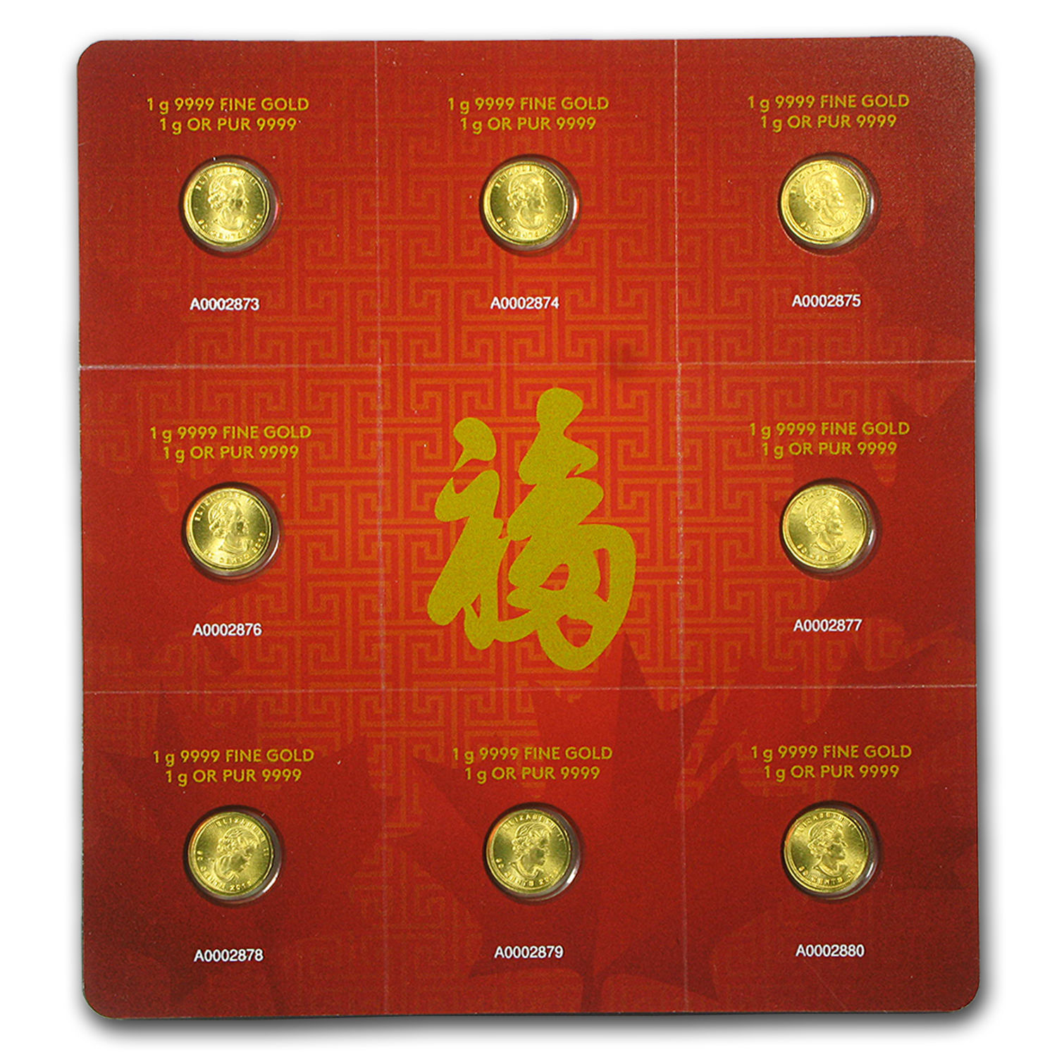 2016 8x 1 gram Gold Maple Leafs - Maplegram8™ (In Assay Sleeve) - SKU #94816