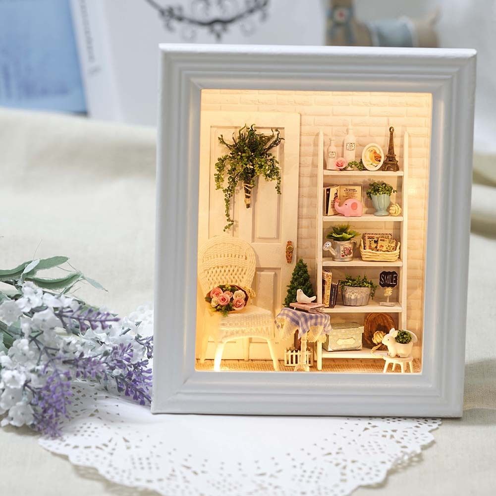 Wood Handmade Doll House Miniature LED Dollhouse Furniture Frame Toy Gift DIY