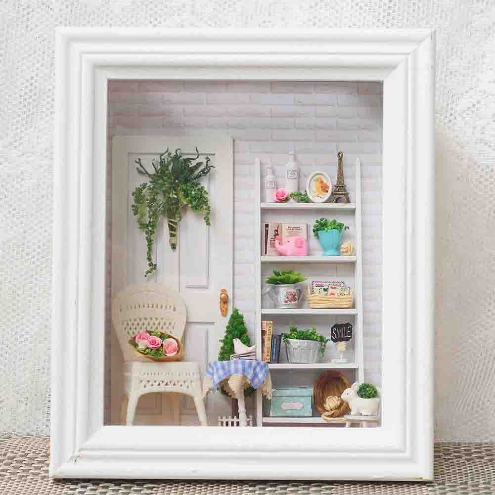 Wood Handmade Doll House Miniature LED Dollhouse Furniture Frame Toy Gift DIY