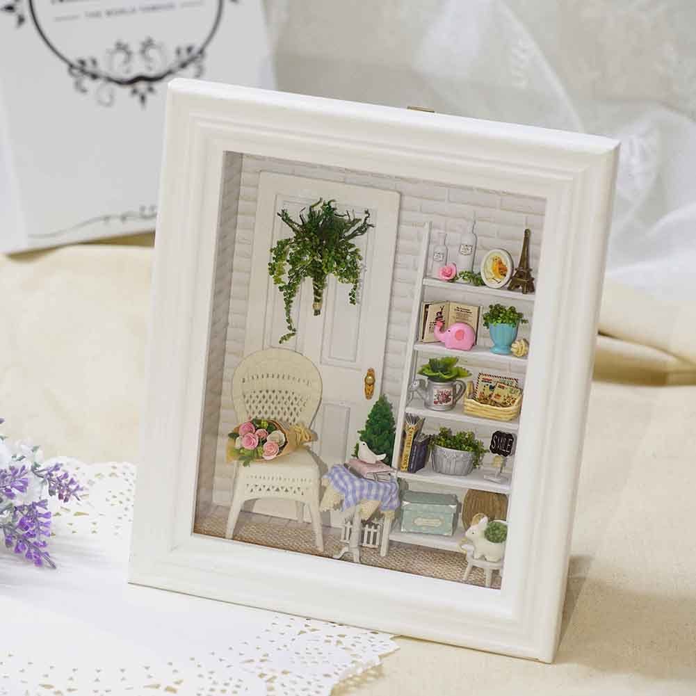 Wood Handmade Doll House Miniature LED Dollhouse Furniture Frame Toy Gift DIY