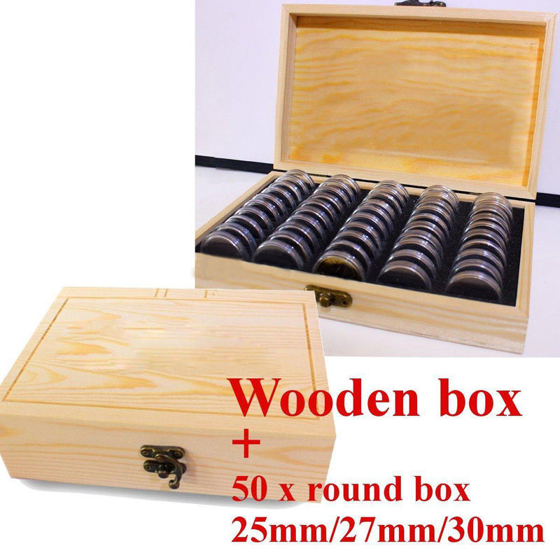 50× Wood Coins Display Storage Box Case for Slab Certified Coin With Wooden Case