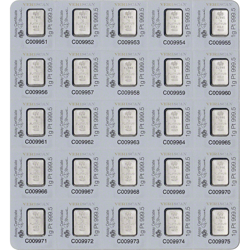 25x1 gram Platinum Bar - PAMP Suisse - Fortuna - 999.5 Fine in Sealed Assay