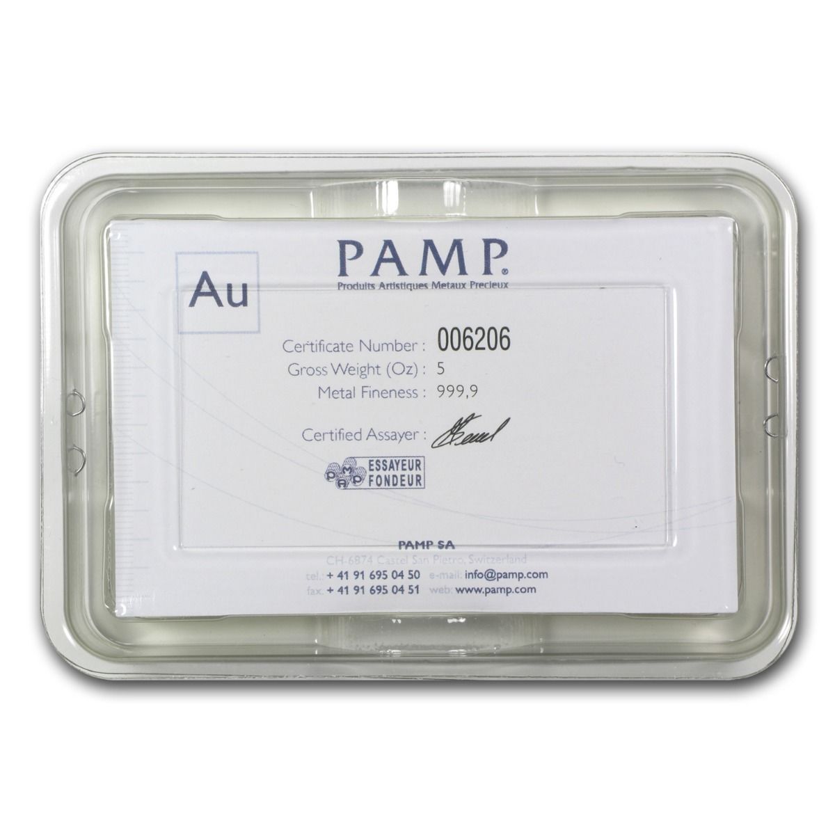 5 oz Gold Bar - PAMP Suisse Lady Fortuna (w/Assay) - SKU #59448