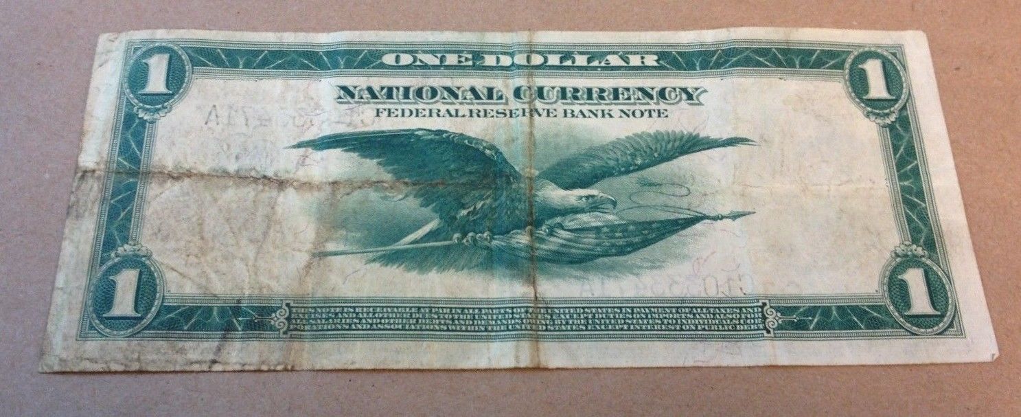 1918 $1 US National Currency Philadelphia Federal Reserve Large Bill Bank Note!