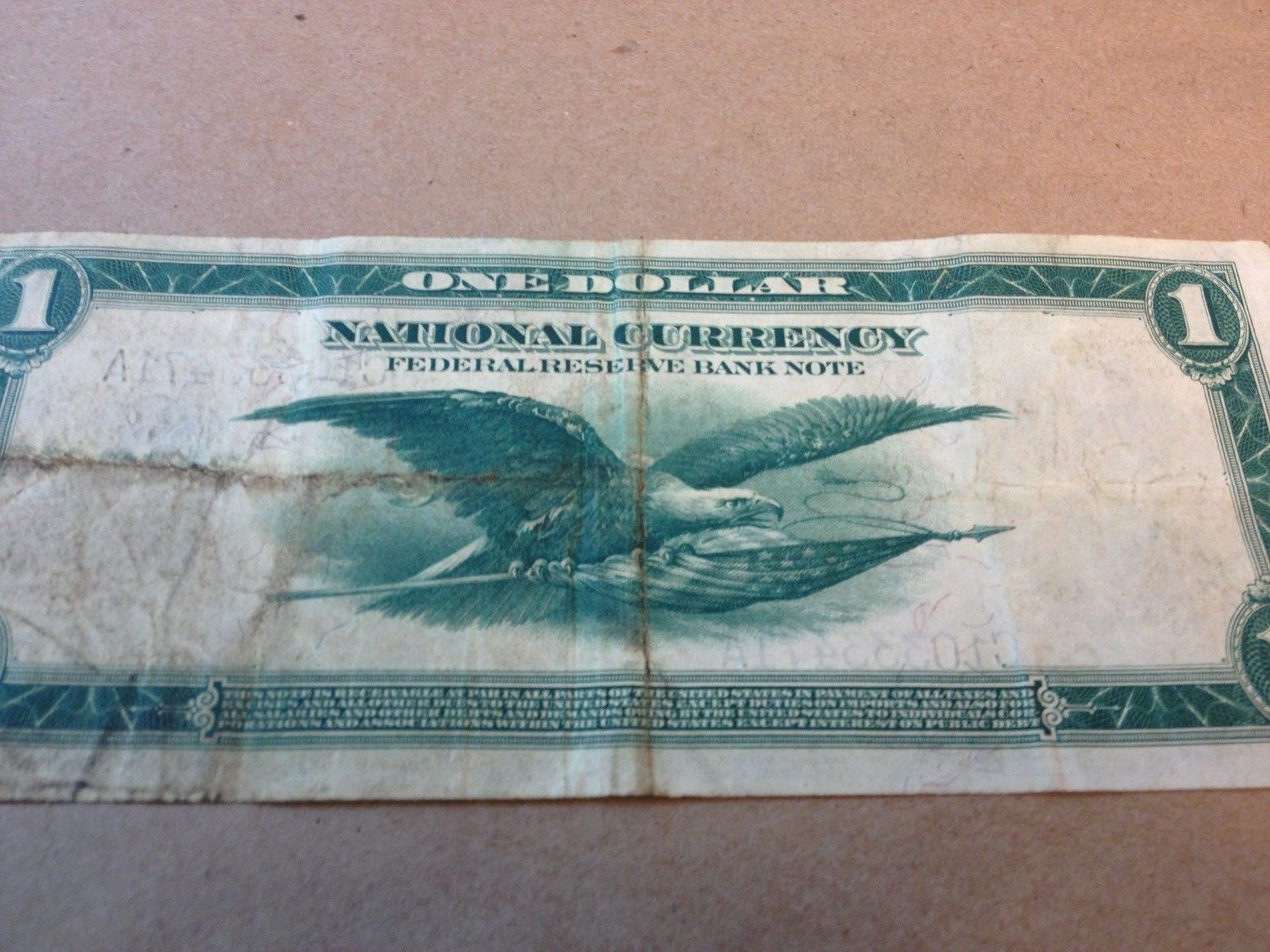 1918 $1 US National Currency Philadelphia Federal Reserve Large Bill Bank Note!