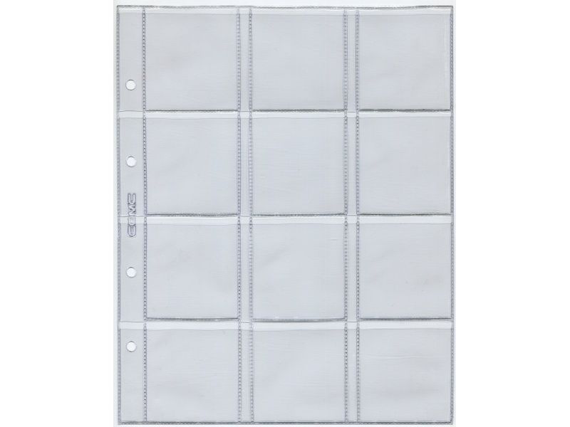 Coin sheets / pages for 12 coin holders (cell 50 x 50 mm) 10 pcs. (Optima size)