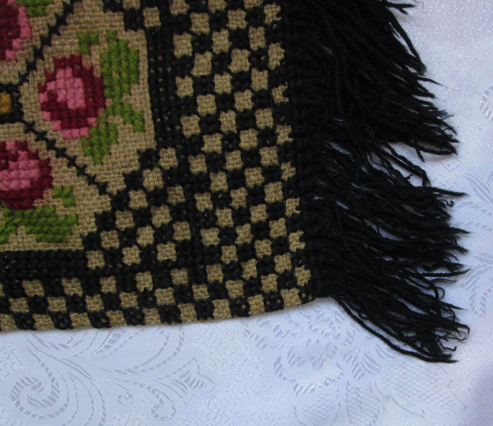 38" Antique Vintage wool woolen hand embroidery sewn wall hanging 1950 .. /4/