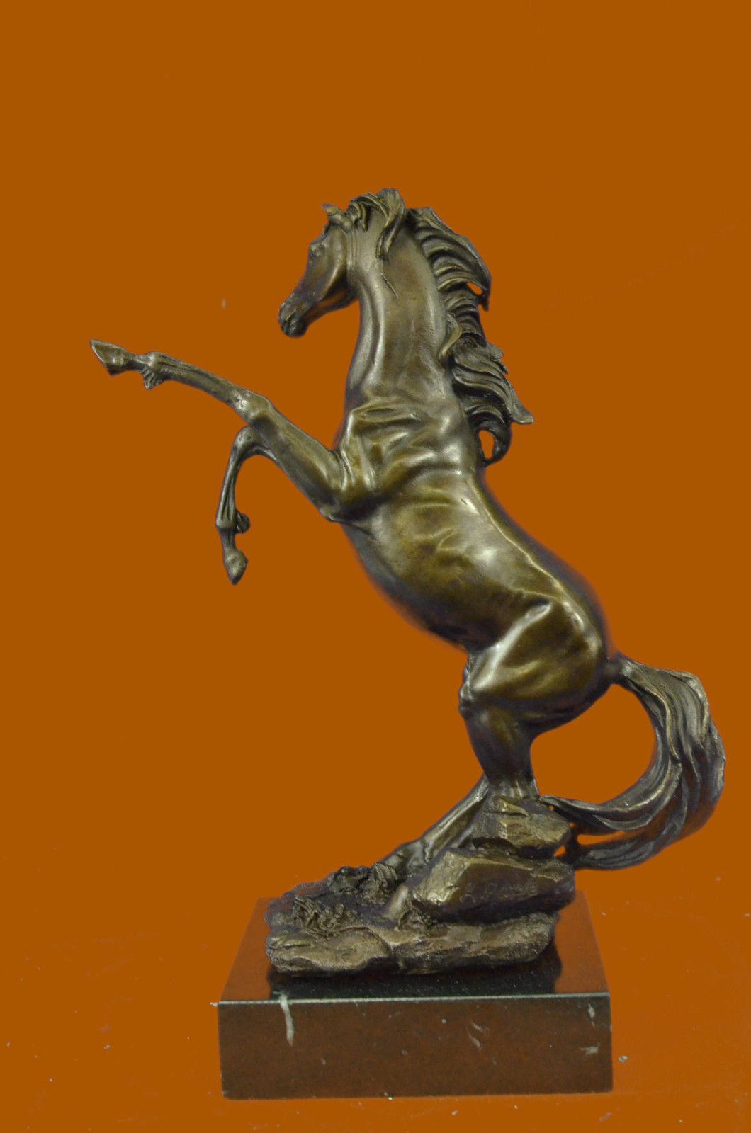 Rearing Horse Man Handler Equestrian Artwork Marble Gift Sculpture Statue Bronze