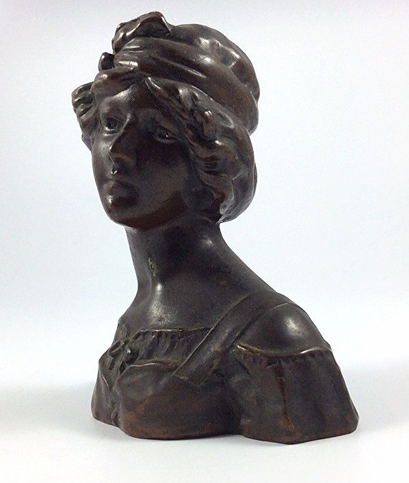 Antique Art Nouveau bronze Woman bust sculpture signed Gustave Van Vaerenbergh