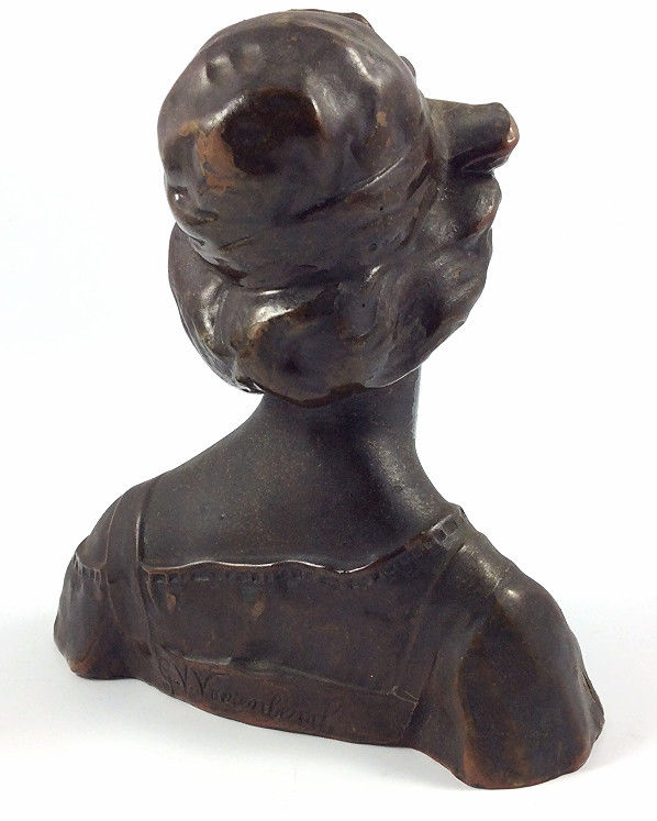 Antique Art Nouveau bronze Woman bust sculpture signed Gustave Van Vaerenbergh