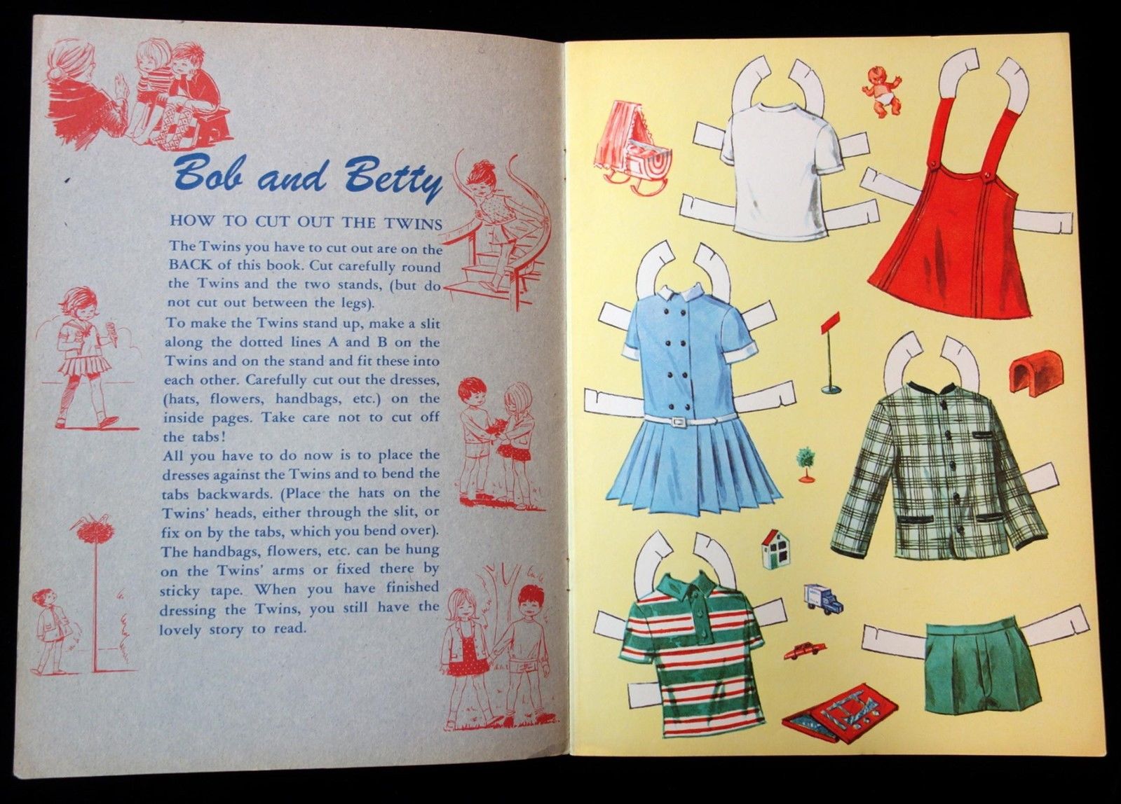 Un-Cut Paper Doll & Story Book Bob & Betty Twin Dressing Dolls 1960s